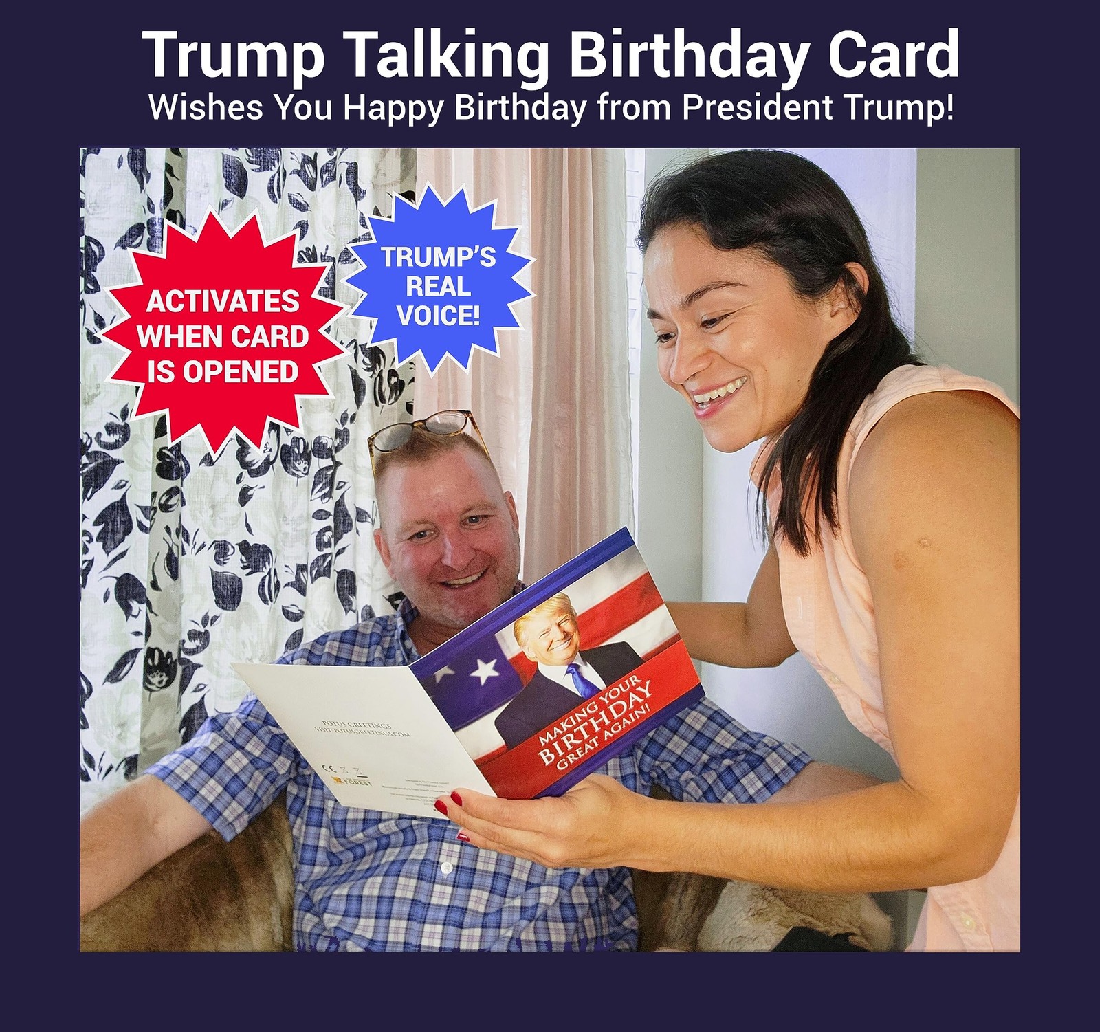 Donald Trump Talking Birthday Card with Sound — Funny Patriotic 1 Pack, Red