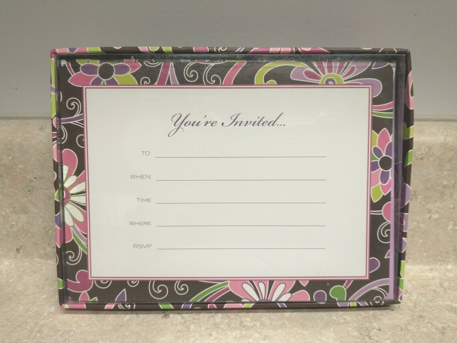 NIB Vera Bradley Purple Punch Invitations with Envelopes & Closure Stickers