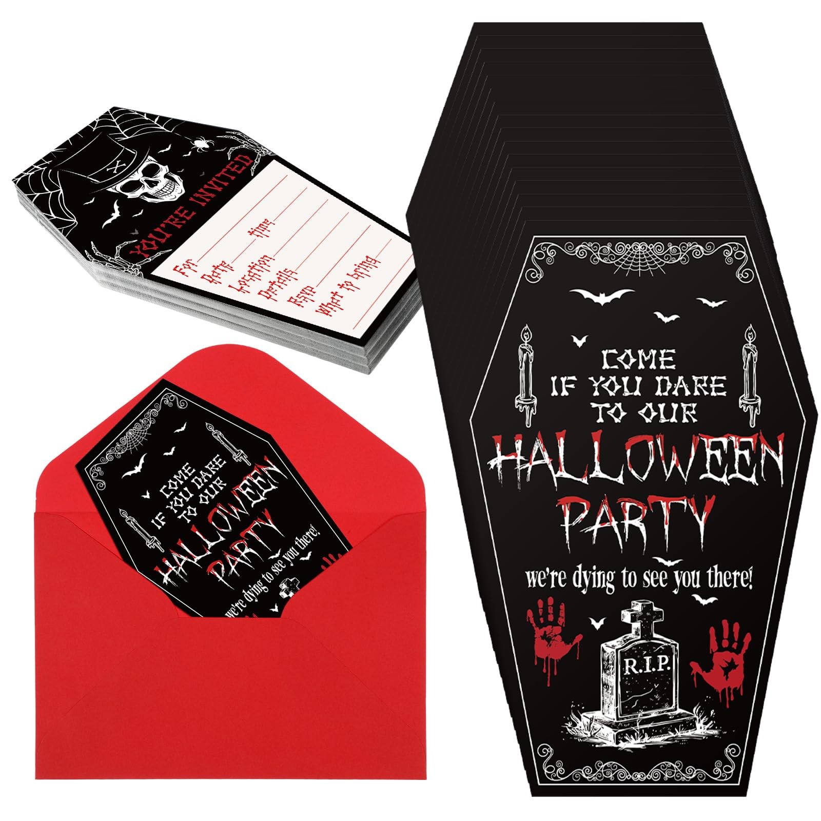 60 PCS Halloween Party Invitations Envelopes, Ticket Scary Coffin Style Cards