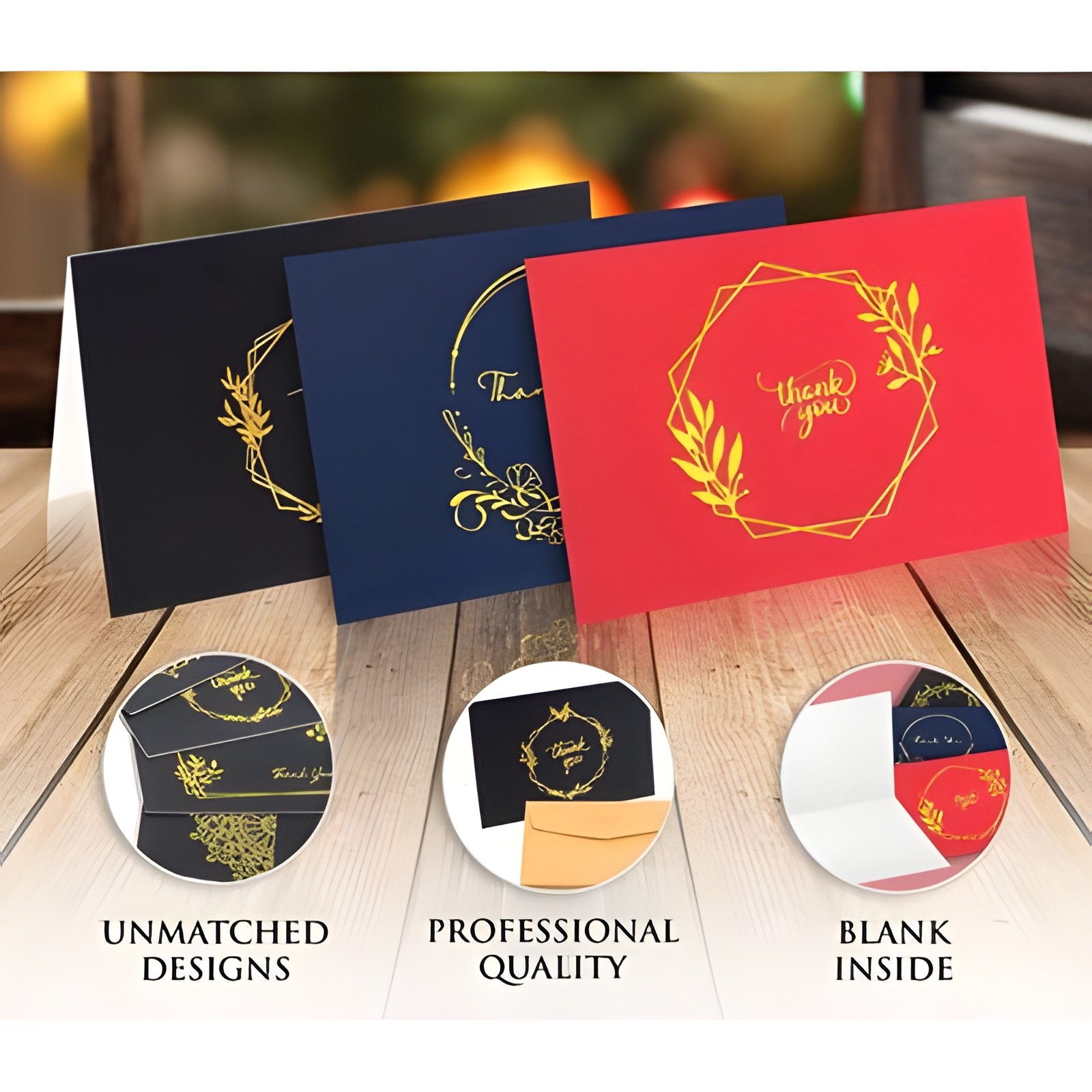 60 Pack Thank You Cards with Envelopes Bulk Set Blank Red Blue Gold 4×6 Inch New