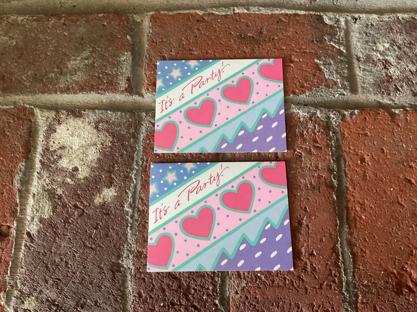 Cute Vintage Pair of 1980’s Any Kind Of Party Invites Hallmark Pink Hearts