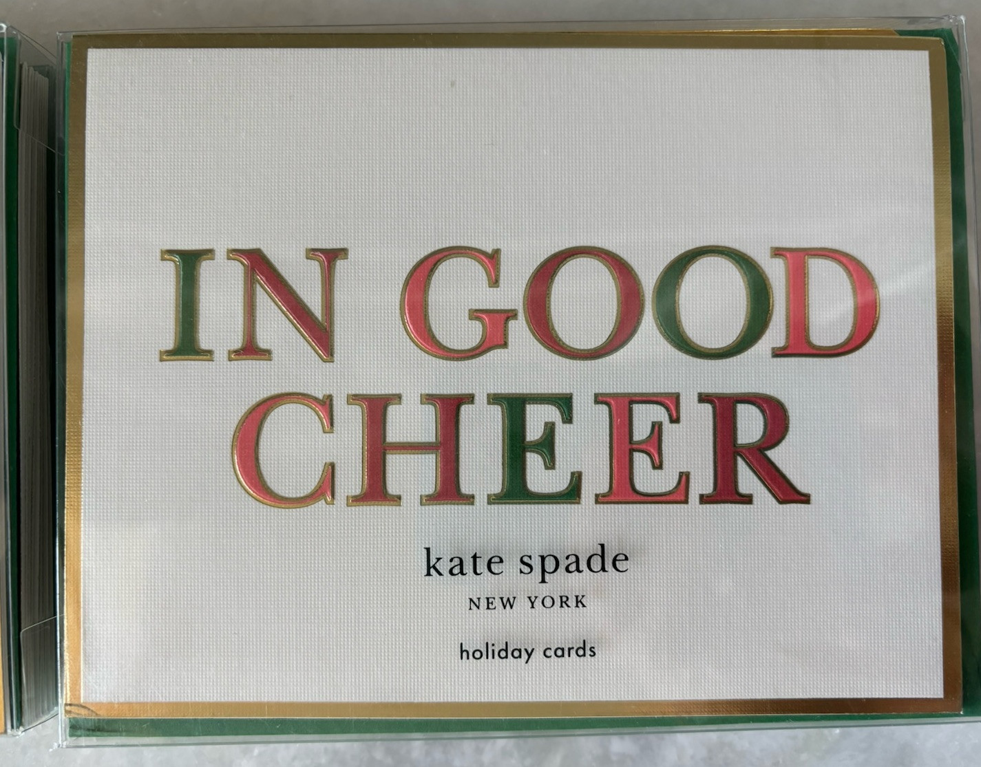 Kate Spade Holiday Cards -In Good Cheer~8 Fold Over Cards And 8 Lined Envelopes