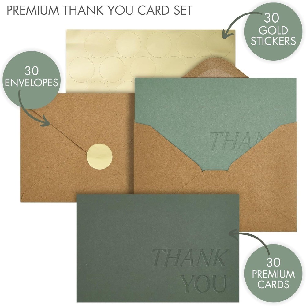 Elegant Blank Thank You Cards Set of 30 with Envelopes and Stickers for Weddings