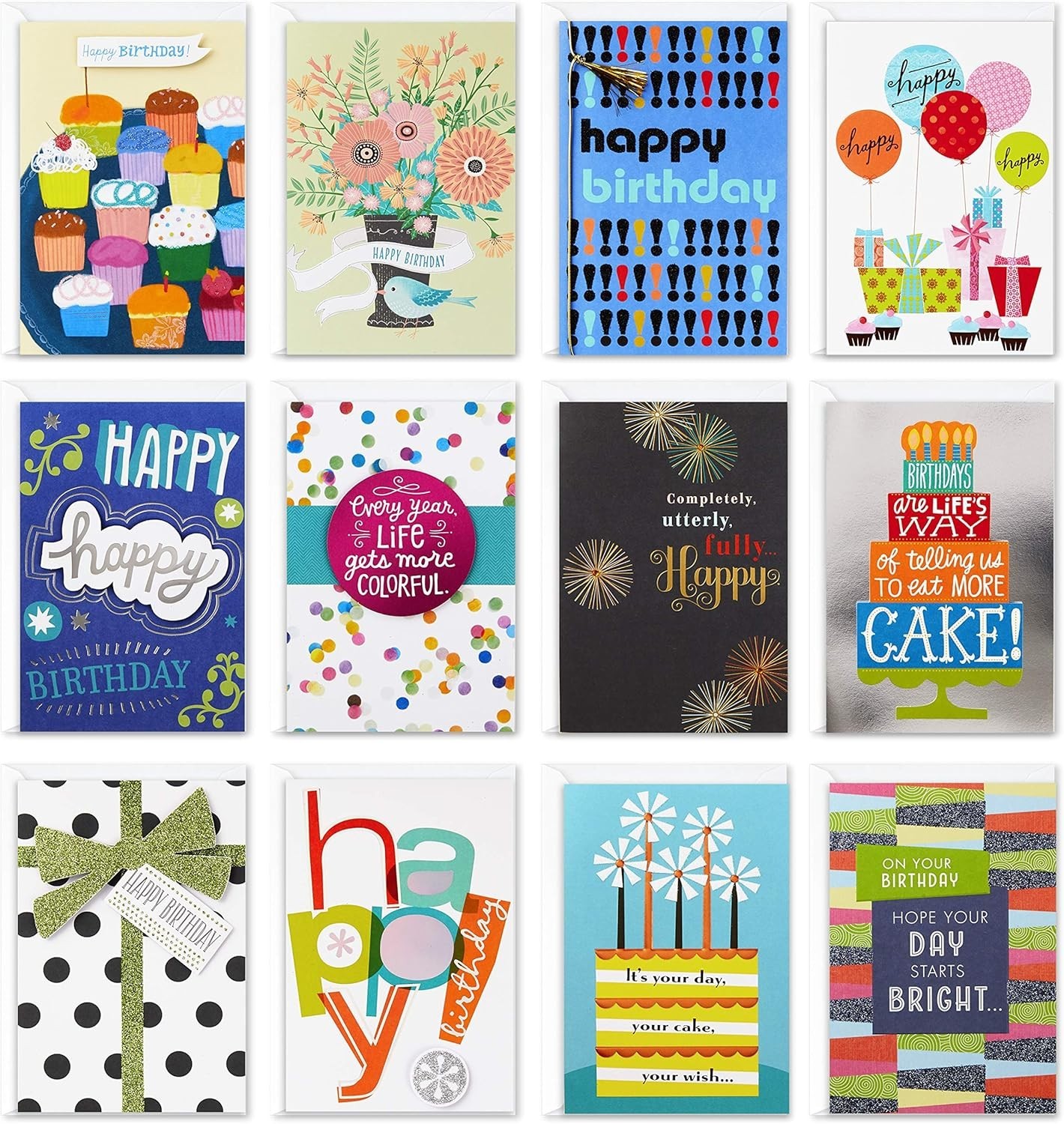 Festive Assorted Birthday Greeting Cards – 12 Hand-Embellished Designs Included