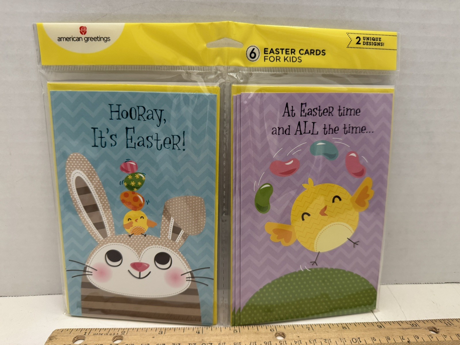 New Sealed American Greetings Pack Of 6 Easter Kids Cards + Yellow Envelopes