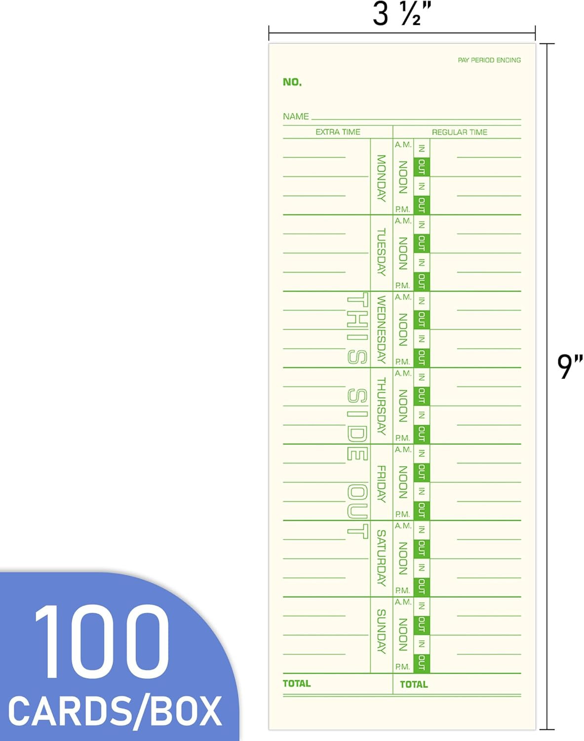 Weekly Time Cards 1-Sided, 3-1/2″ X 9″, Named Days, 100-Count,Time Cards for Em