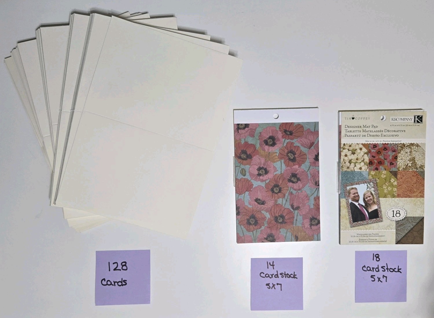 Core Dinations Ivory Smooth A7 Cards 5×7 (128) And Two K & Company Mat Pads