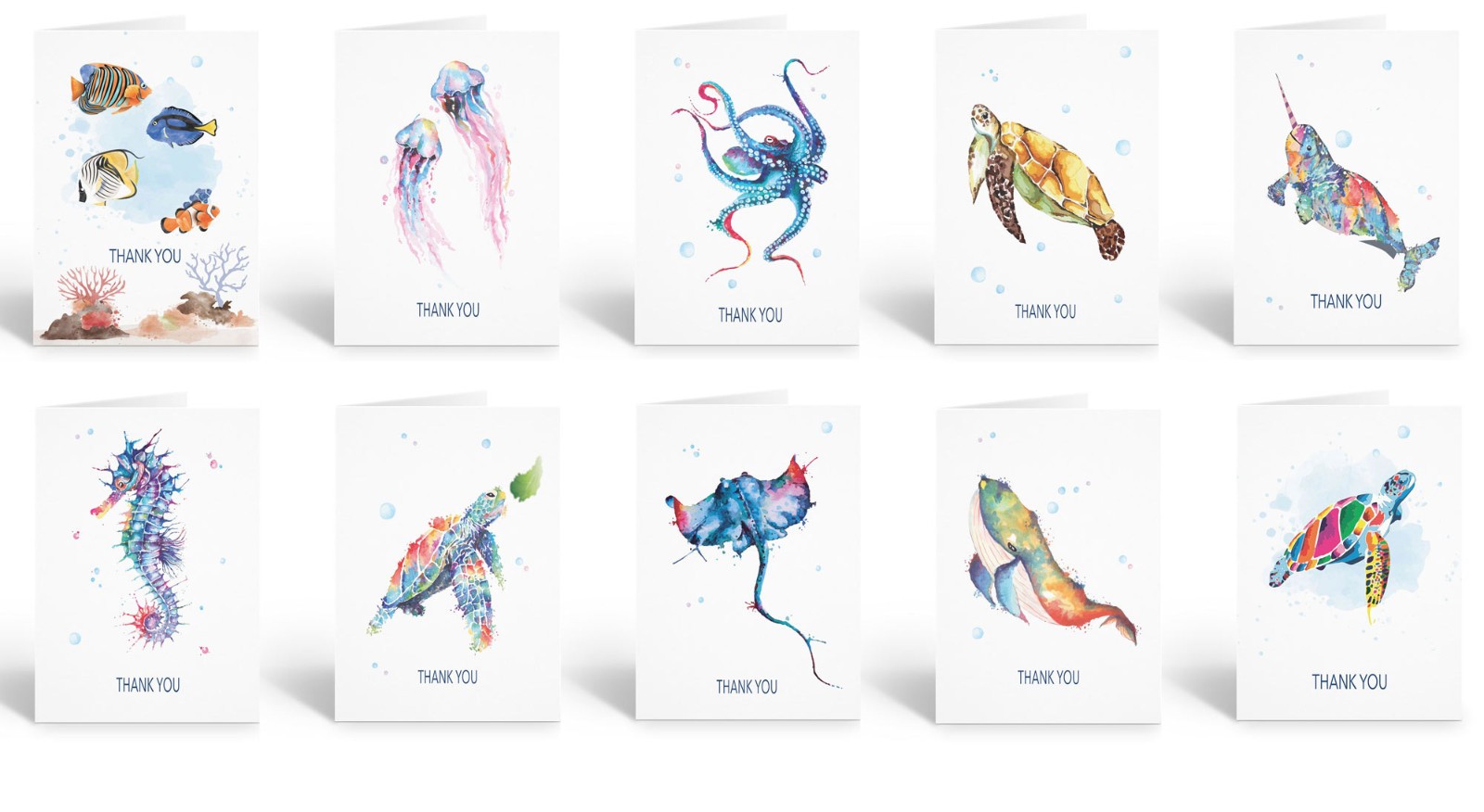 Assorted Marine Life Blank Note Cards – 10 Cards w/Envelopes – Size 4.25″ x 5.5″