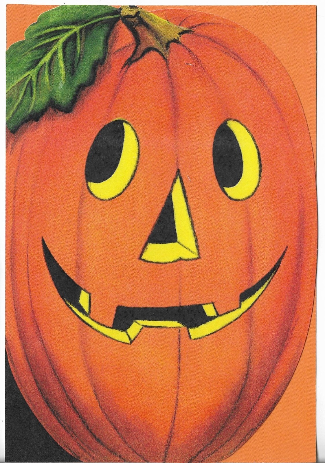 NEW HALLOWEEN Card 5.5×8 -Bright Orange Pumpkin w/Yellow Eyes & Big Smile