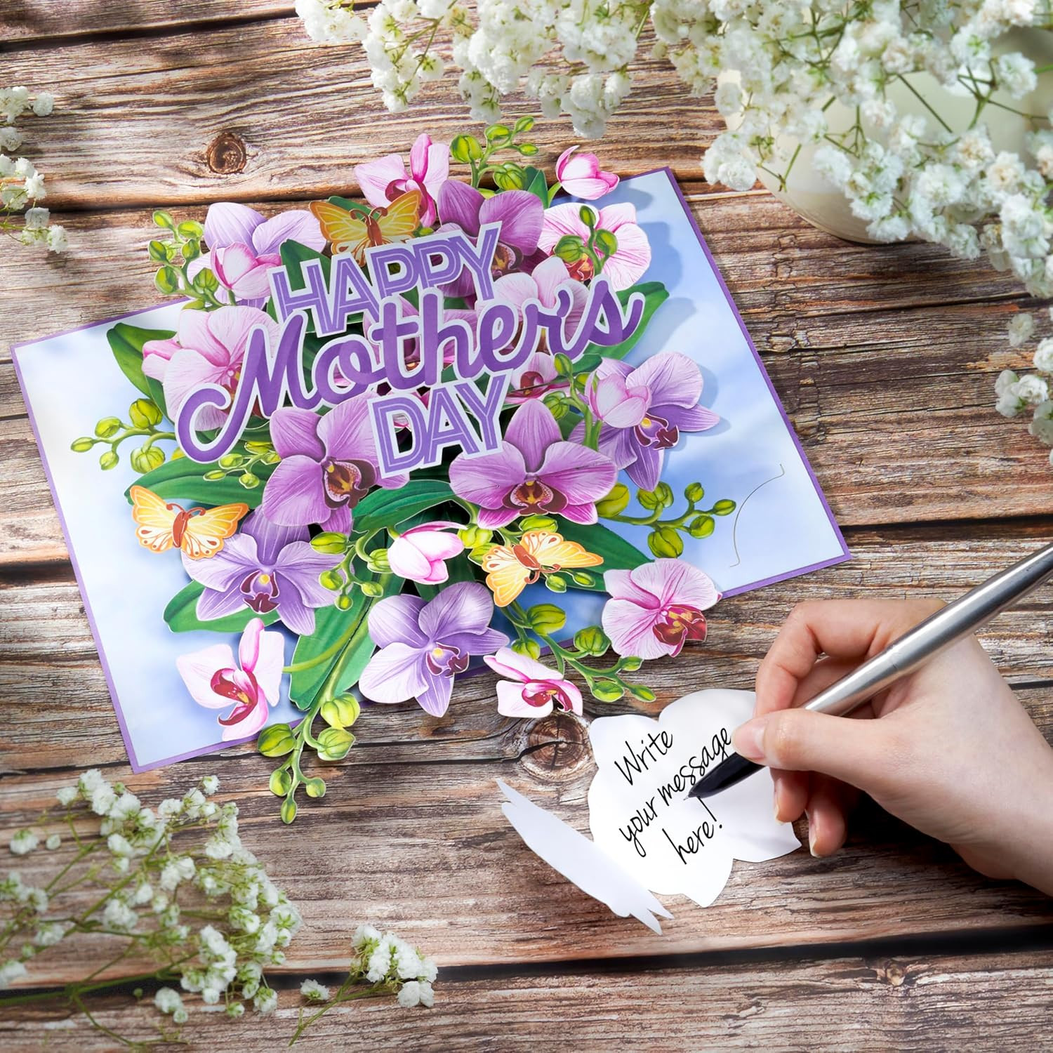 Mothers Day Pop up Cards, Happy Mother’S Day, Orchid, Butterfly, 3D Greeting Car