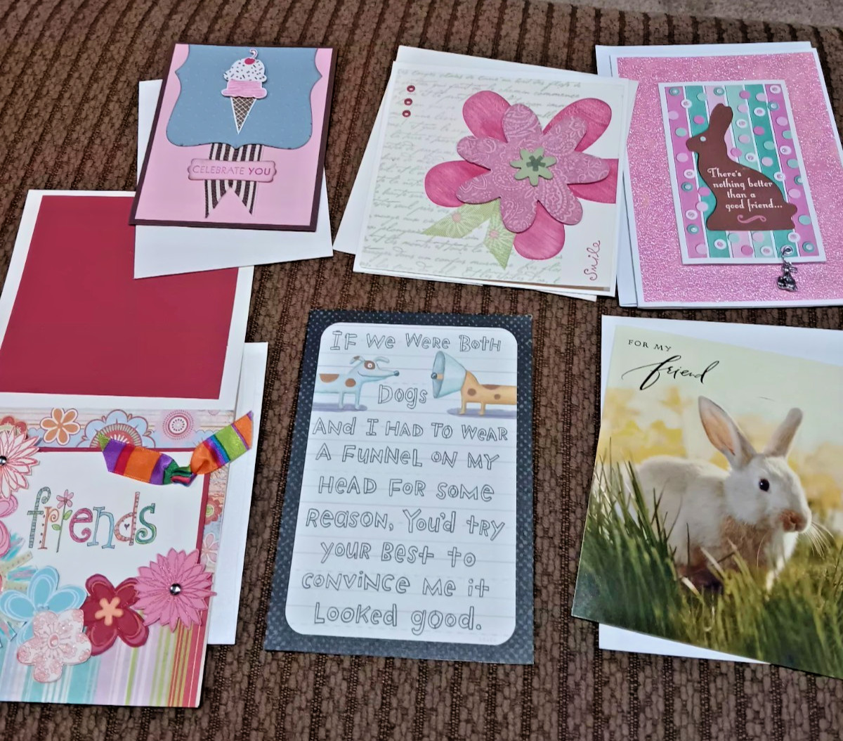 Lot of 6 Greeting Cards w/envelopes NEW ~ UNUSED (4)homemade, (2)Hallmark