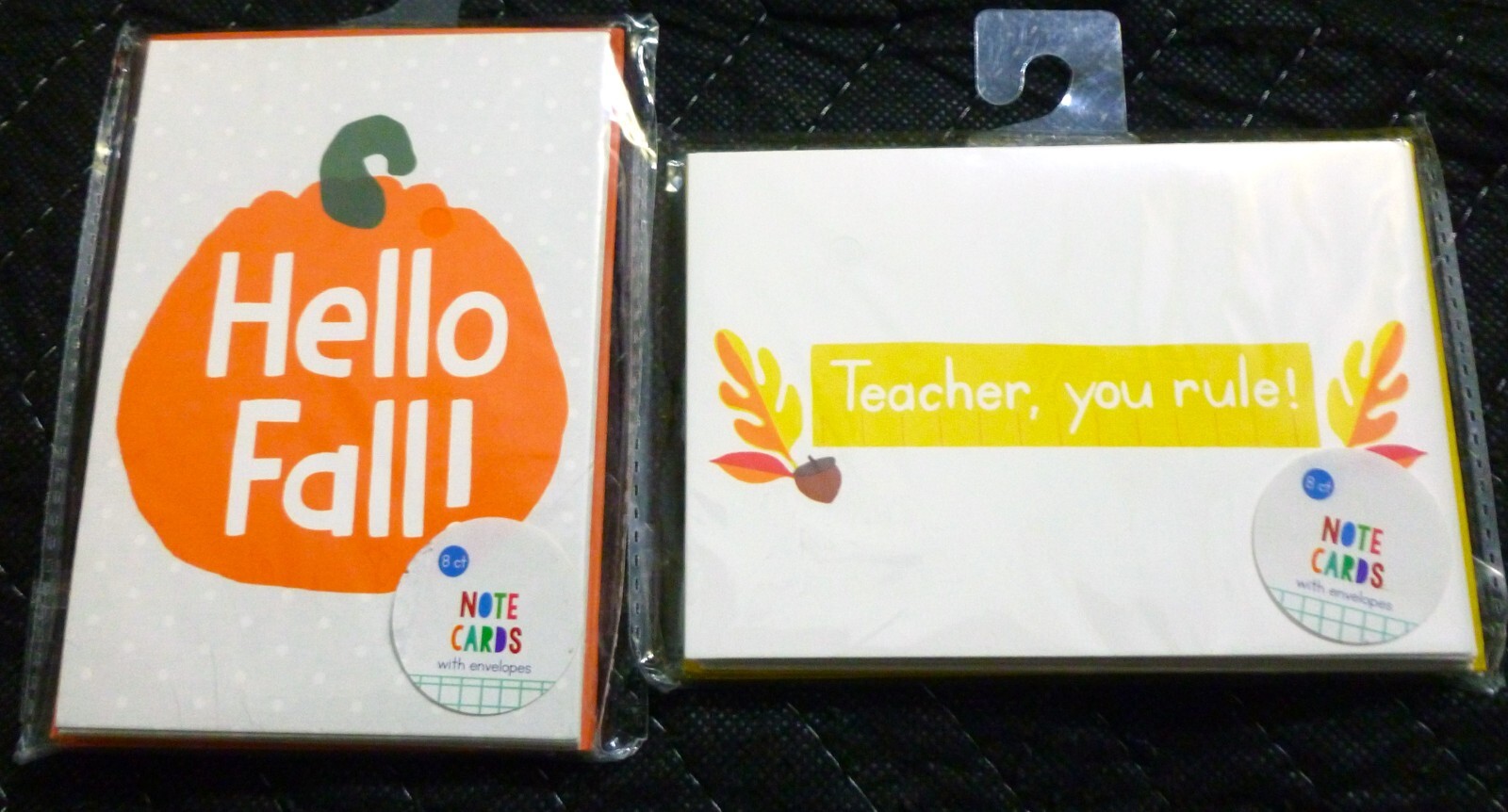 Note Greeting Cards – Hello Fall & Teacher, You Rule Each Has 8 Cards/ Envelopes