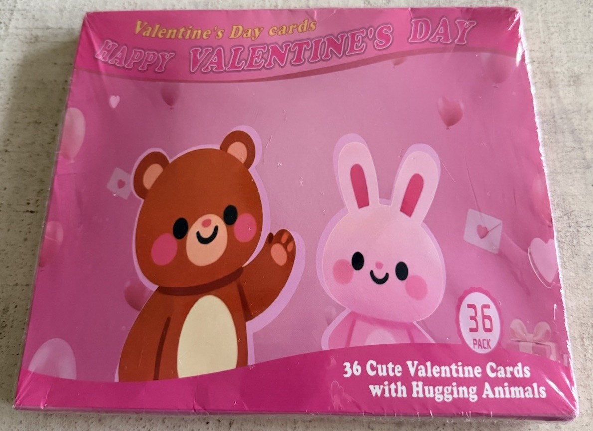 Valentines Day Cards for Kids School 36 Pack Hugging Animal Theme fast shipping!