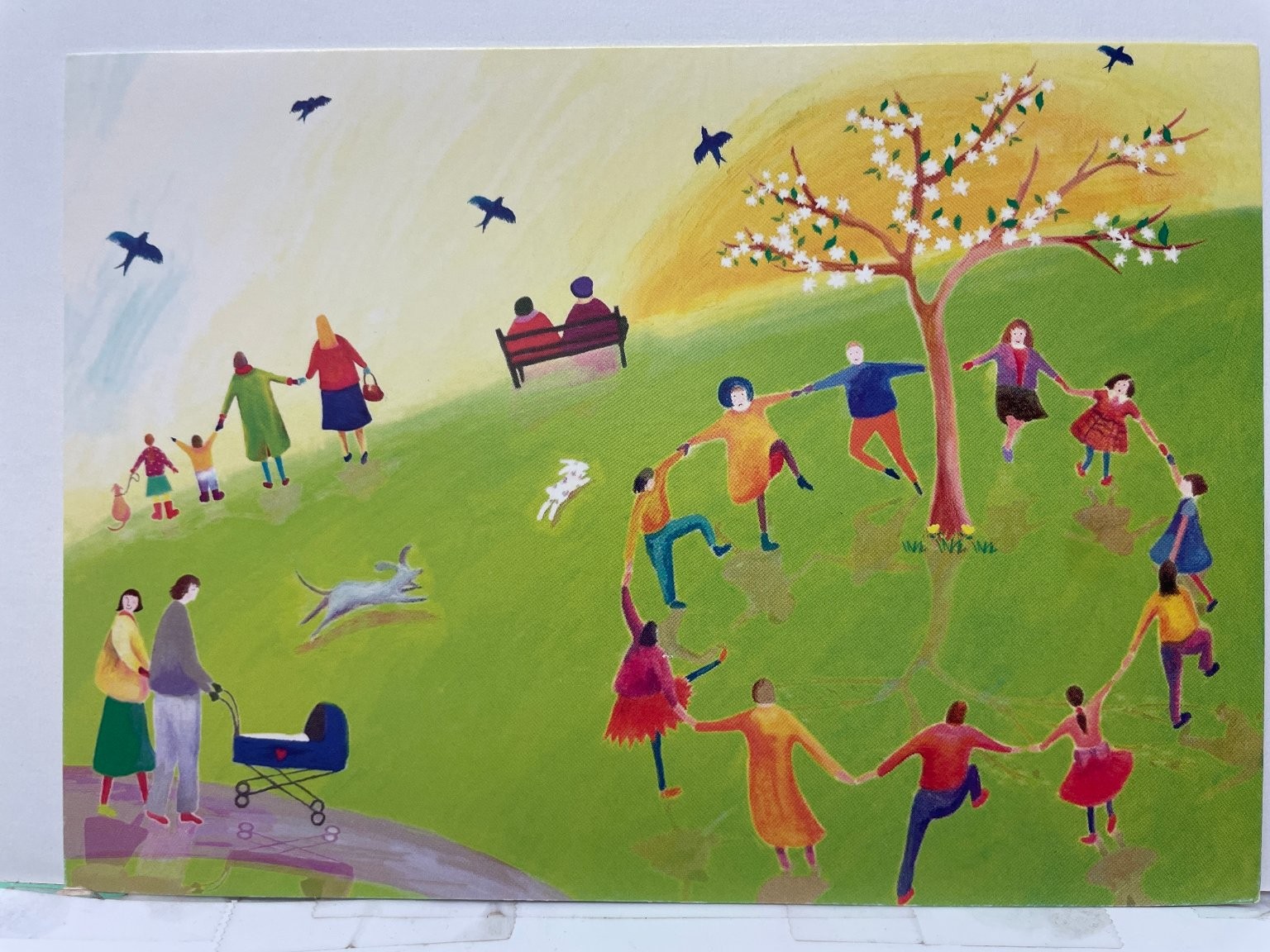 PAPER MAGIC GROUP Greeting Card People Dancing Spring Tree Scene Cathy Squire