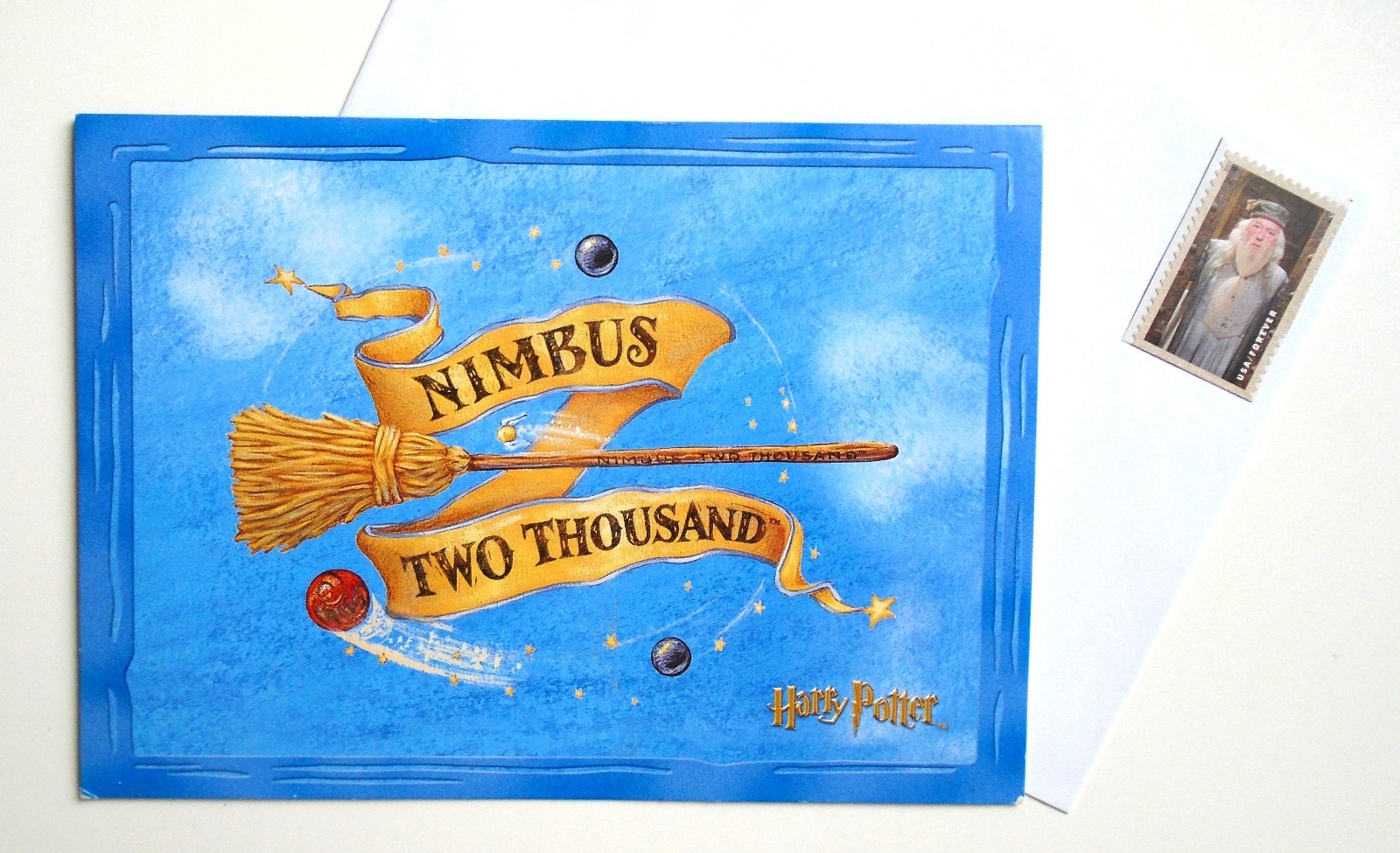 Harry Potter ‘Nimbus 2000’ Blank Card Envelope & USPS Harry Potter Stamp Set