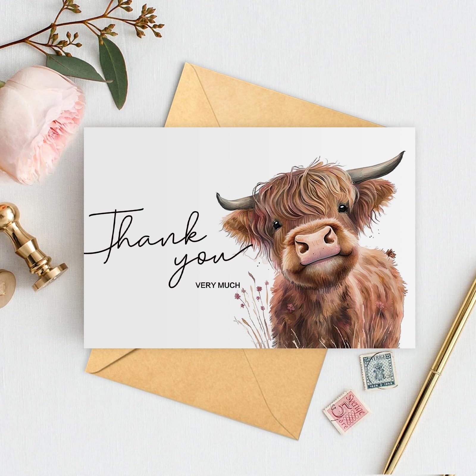 25Pcs Highland Cow Thank You Cards with Envelopes, 4×6 In Farm Cute Watercolo…