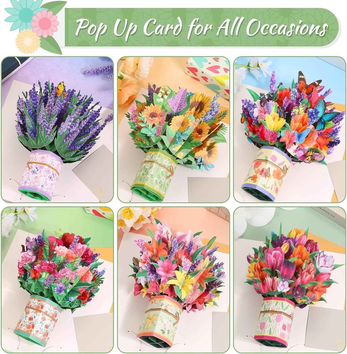 Vibrant 6 Pack Pop-Up Flower Cards: Perfect for Birthdays and Celebrations