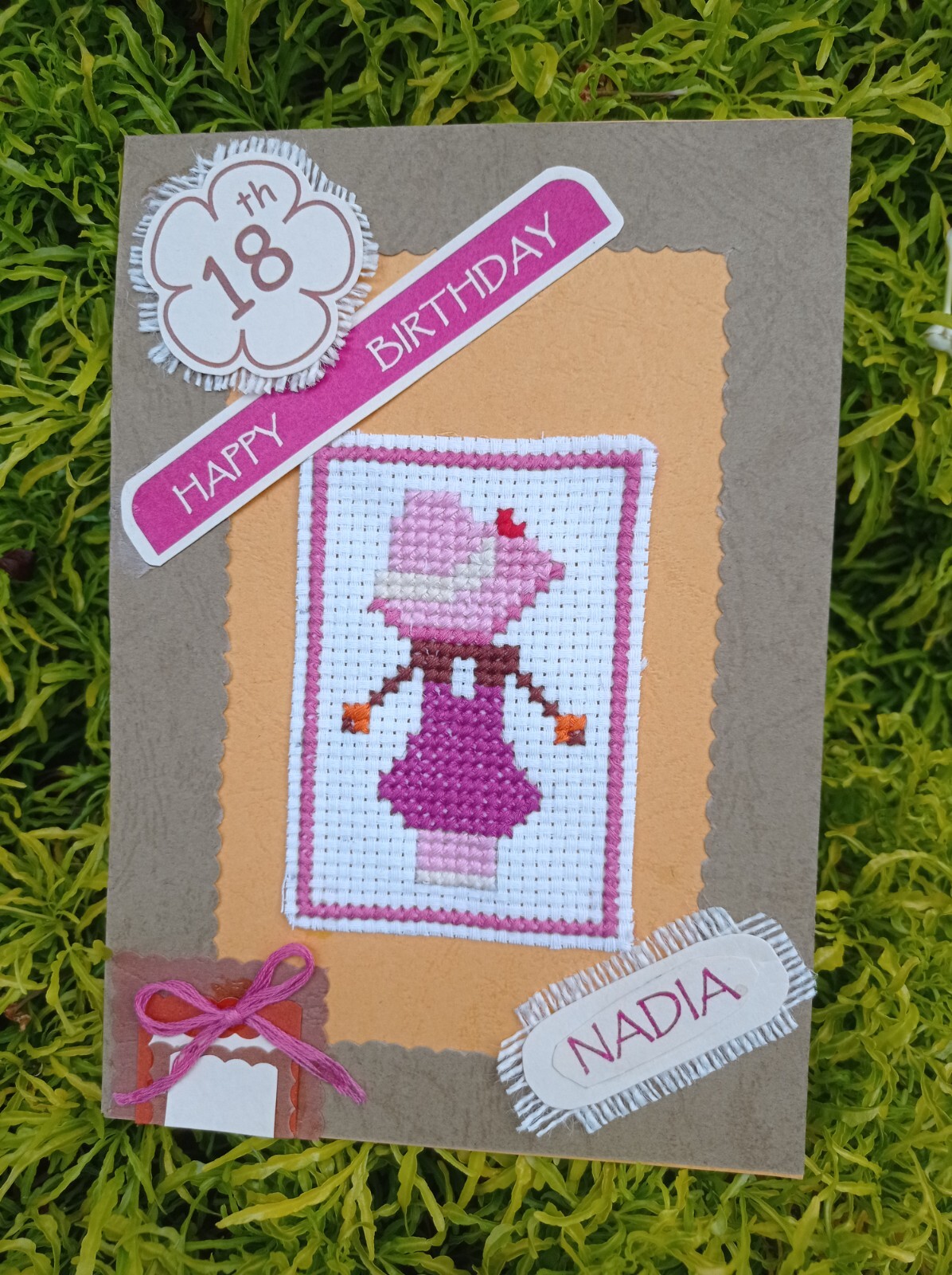 Handmade Cross Stitch Personalized Birthday Card, Cross Stitch Handmade Birthday