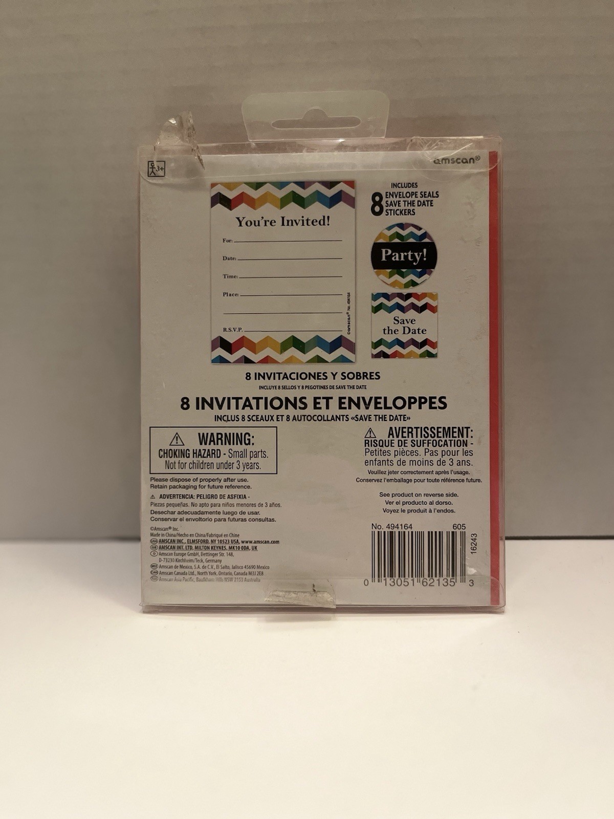 Amscan Chevron Party Invitations w/ Envelopes & Stickers, 8ct Multicolor
