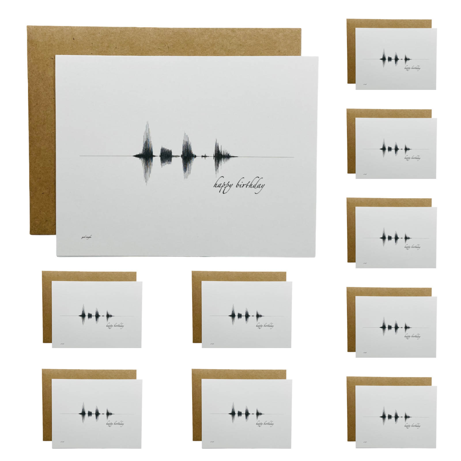 Happy Birthday Soundwave Cards 10 Pack 4.25 x 5.5 in Envelopes Black White