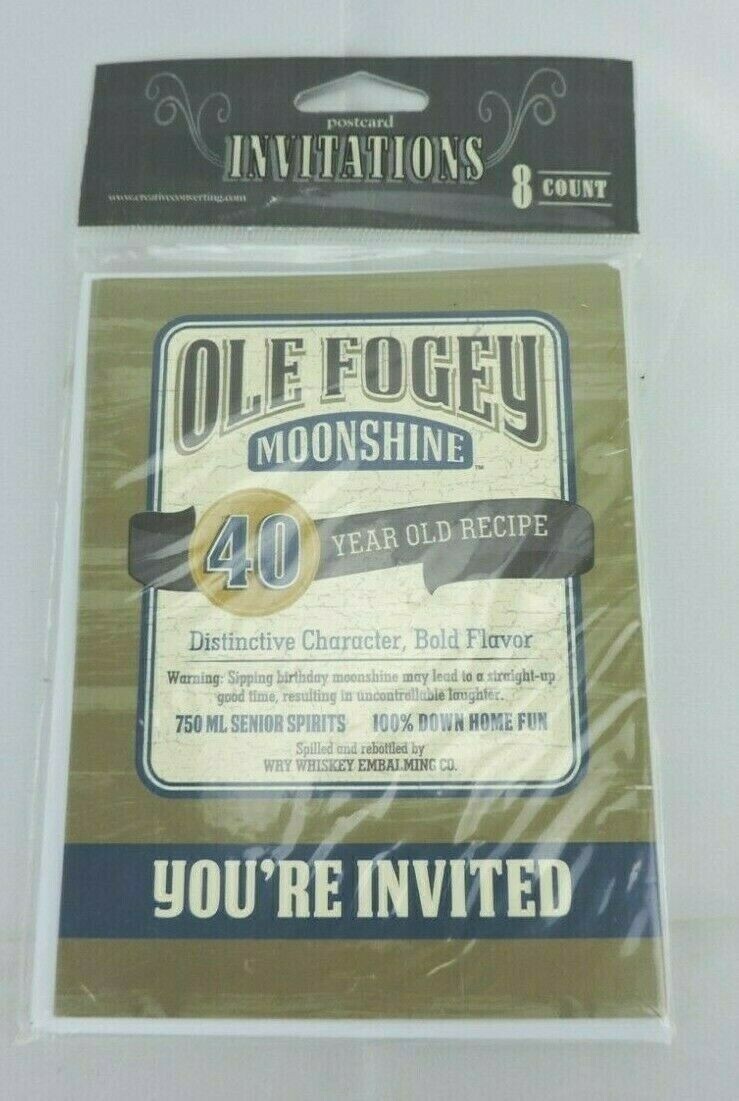 40th 40 Birthday Invitations Ole Fogey Moonshine 8 Count Postcards & Envelopes