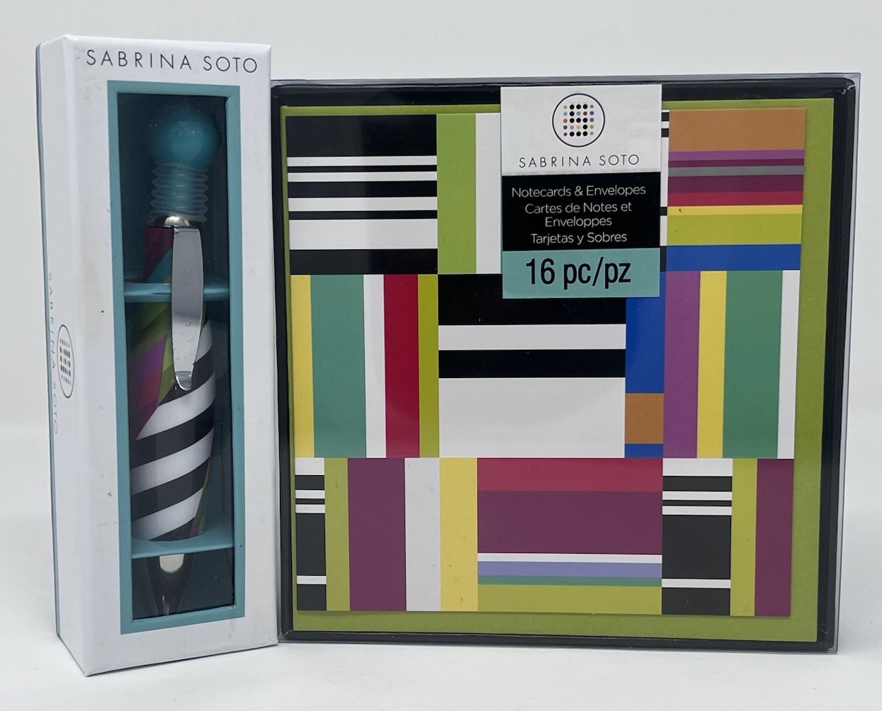 Sabrina Soto Designer Pen & 16 Multicolor 5×5 Notecards & Lime Green Envelopes