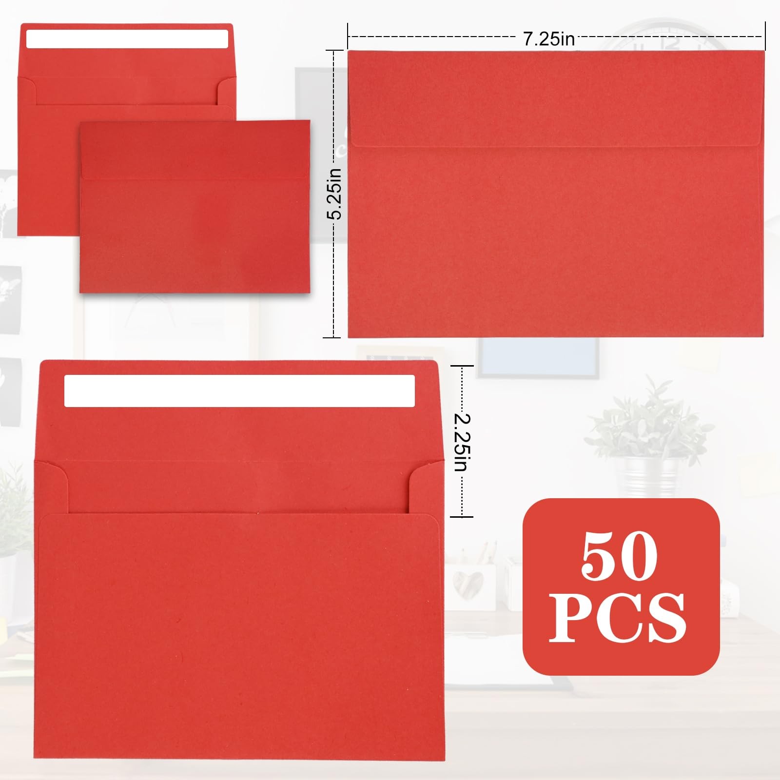 50Packs A7 Red Envelopes 5x 7 Inch Card Envelopes,Self Seal for Weddings, Gre…