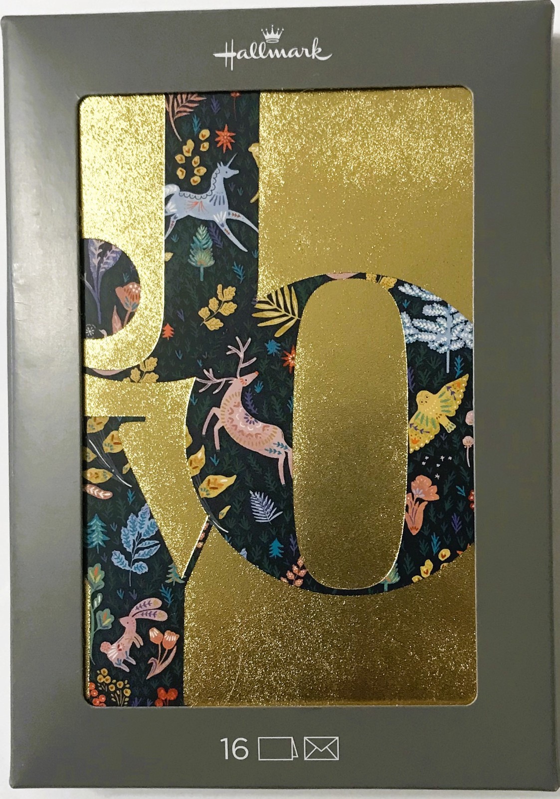 Christmas Boxed Cards JOY on Bright Metallic Gold Background 16 Pcs