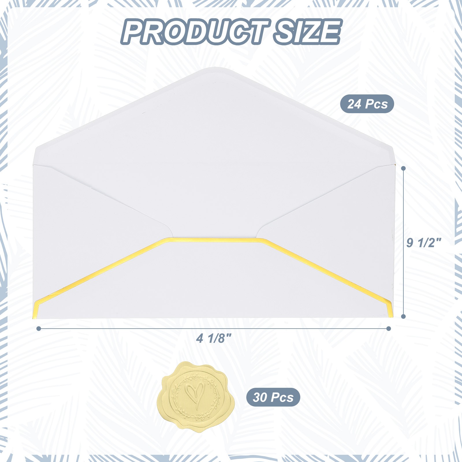 4 1/8 x 9 1/2 Inch Envelopes with Gold Border, 24 Pack V Flap, White