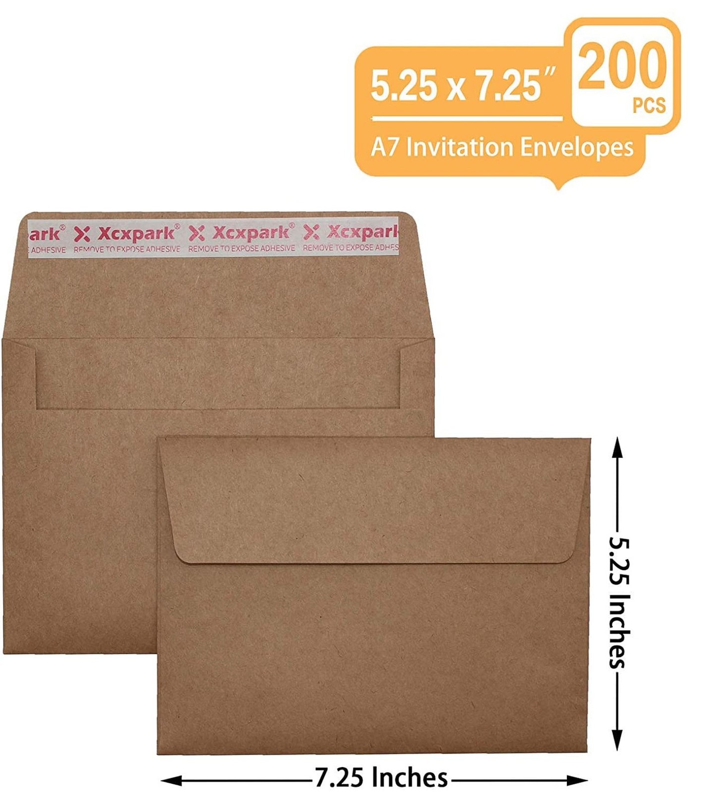 200 Qty Printable A7 Invitation Envelopes 5.25 x 7.25, Self Seal 120GSM Brown…