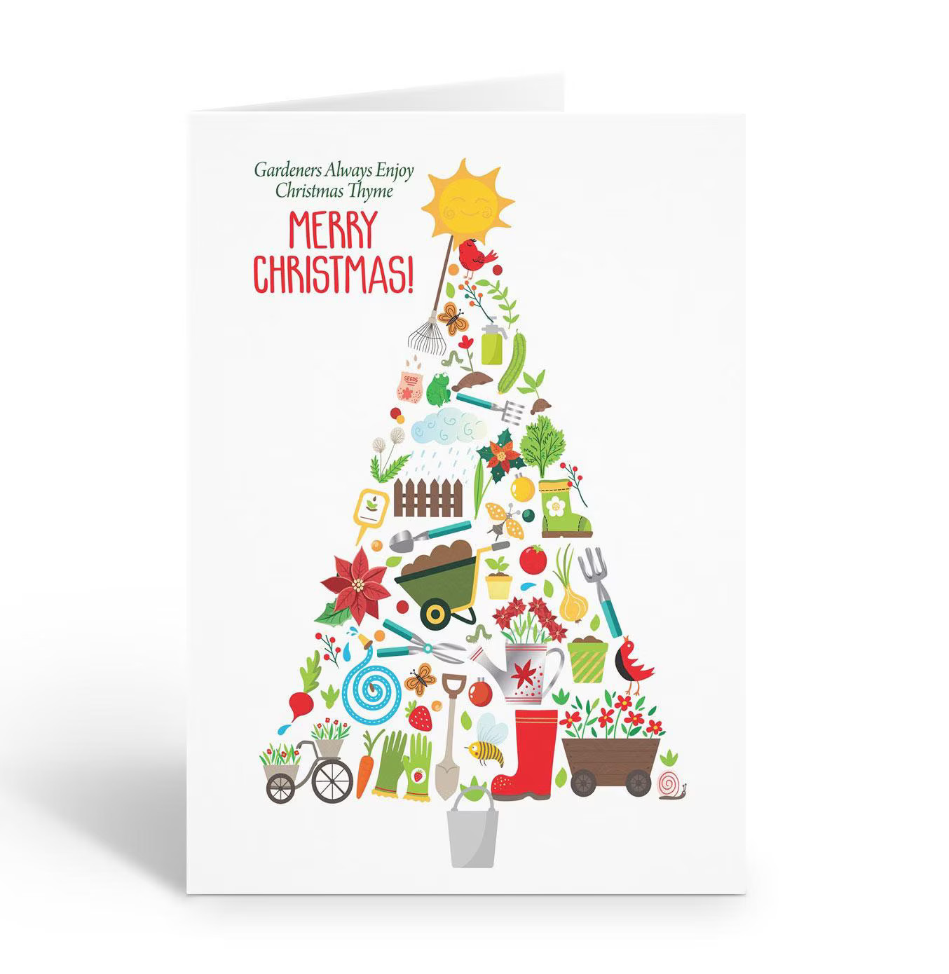 Fun Gardening Tools Christmas Tree Holiday Card – 12 Cards with Envelopes – Gard