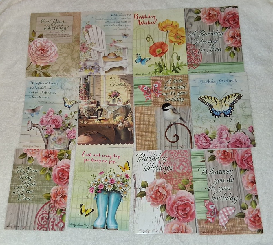 Sandy Clough 12 Christian Inspirations Birthday Cards Roses Birds Butterfly Lot