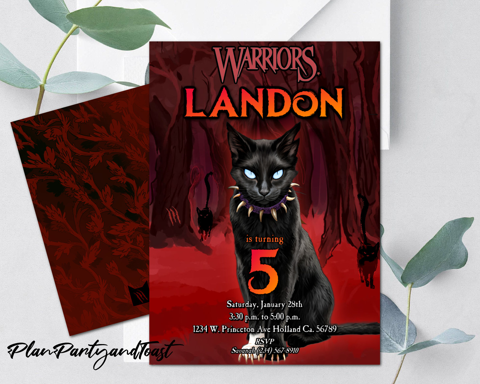 Warriors birthday invitation 5×7 digital Warriors cats invite ready in 24 hours!