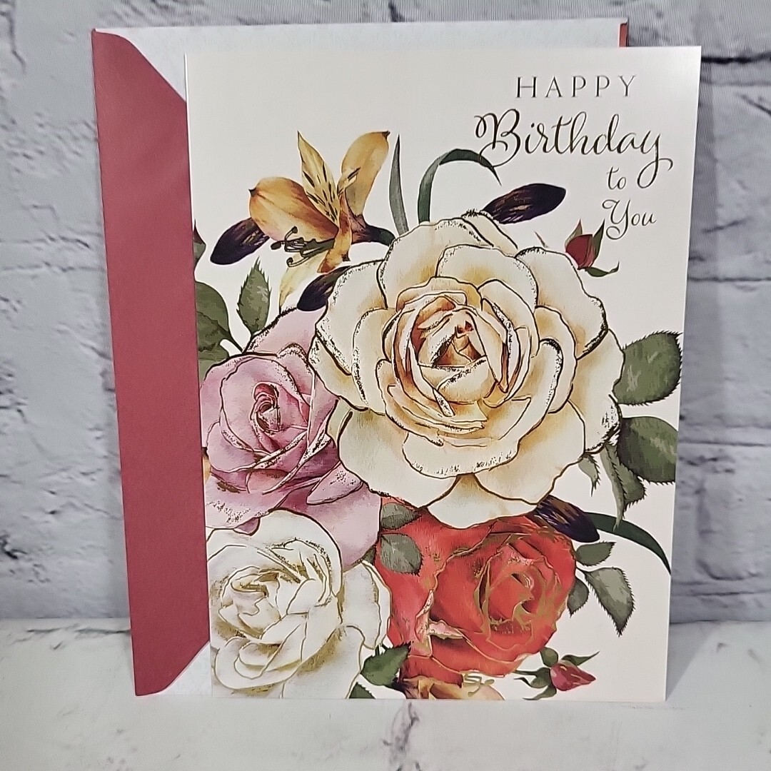 Happy Birthday with Roses Card And Printed Envelope Thoughts and Inspirations