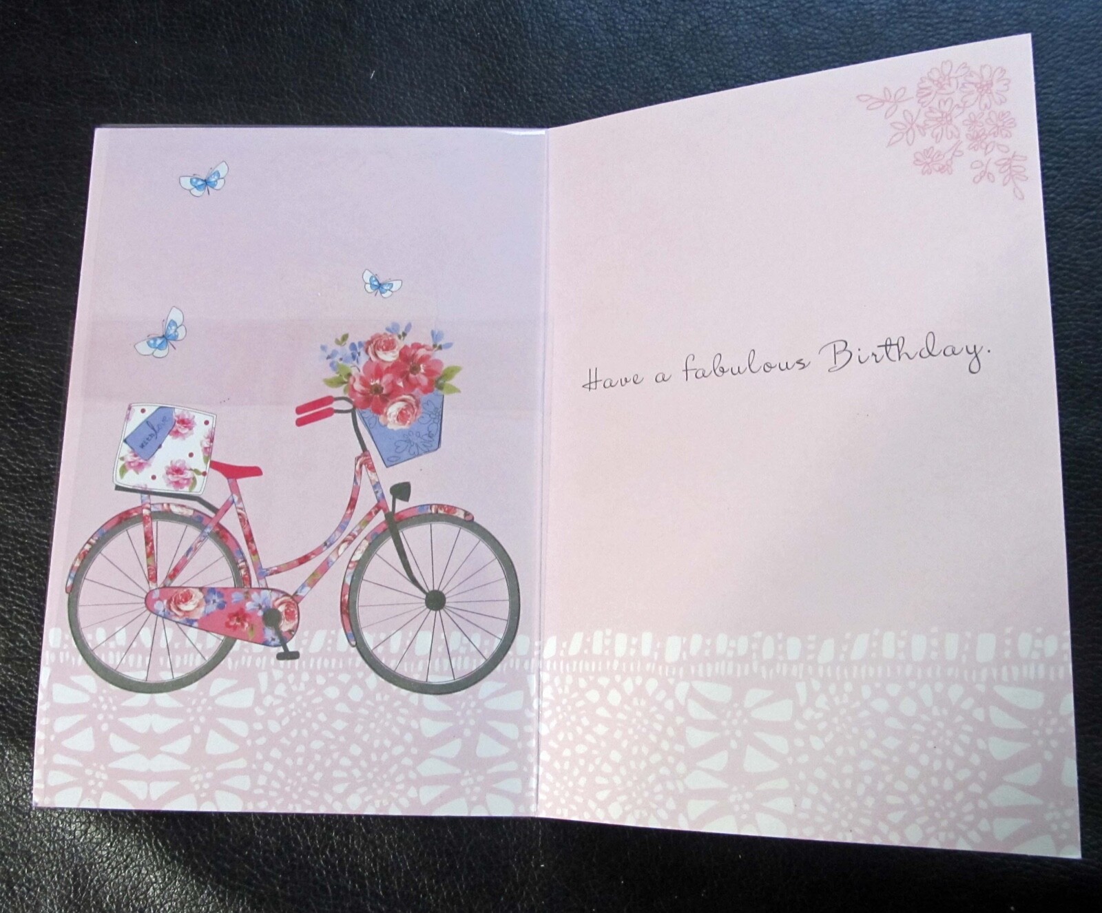 For Arts Sake Greeting Card Bicycle Floral Butterfly Birthday R8
