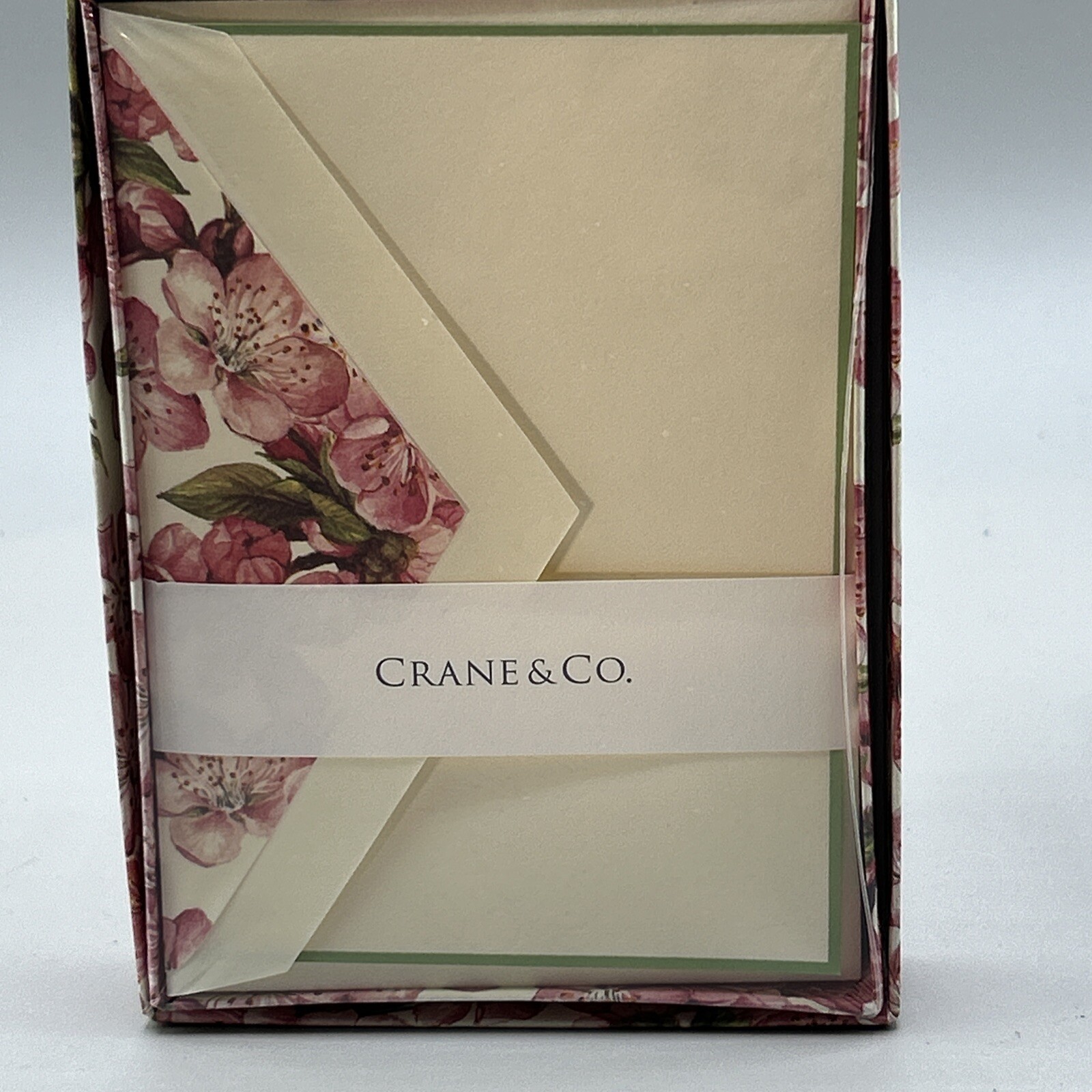 CRANE & CO Invitation Set Of 10 Ecru Cards & 10 Envelopes Pink Blossoms