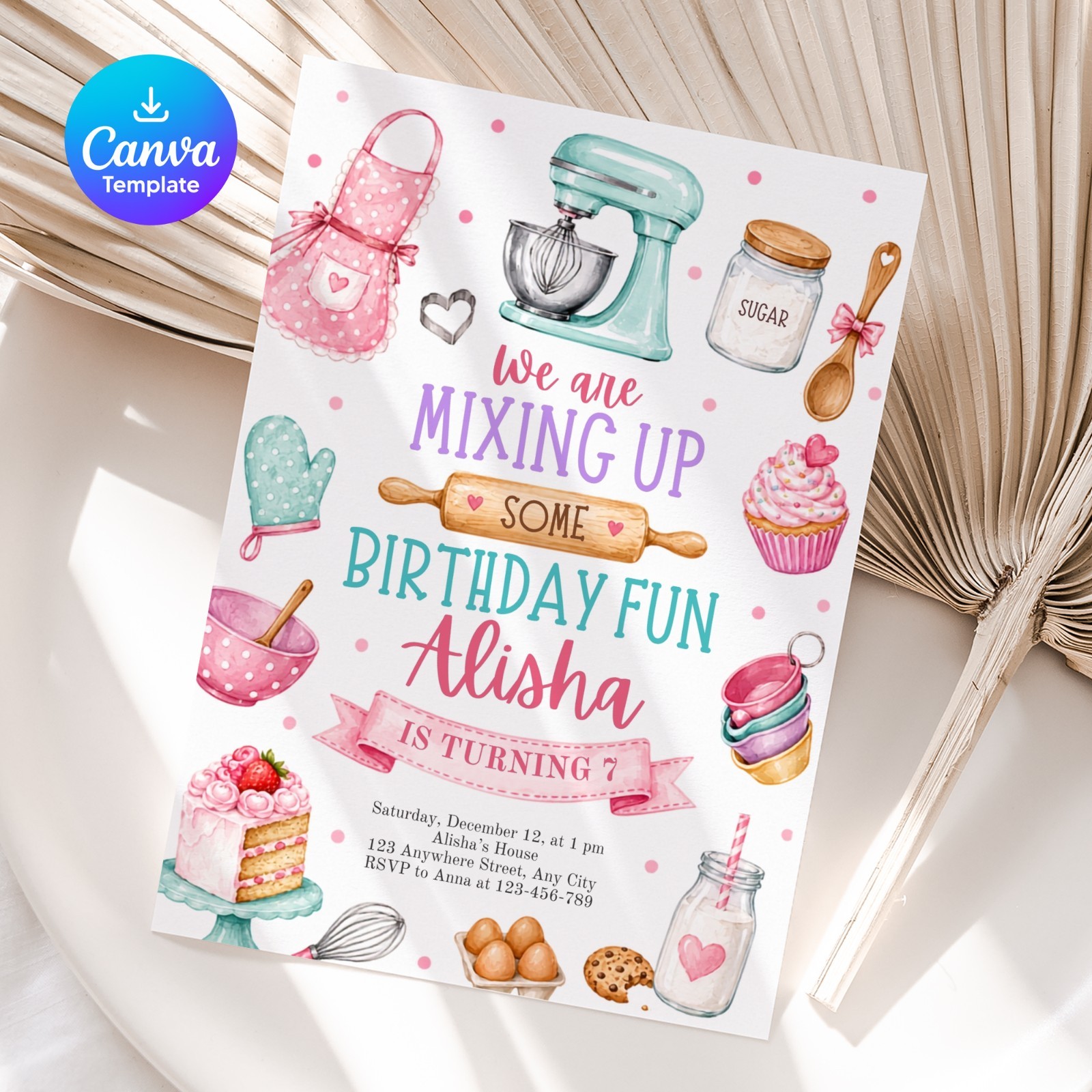 Baking Birthday Invitation Editable Canva Template Printable 5×7 Any Age Invite
