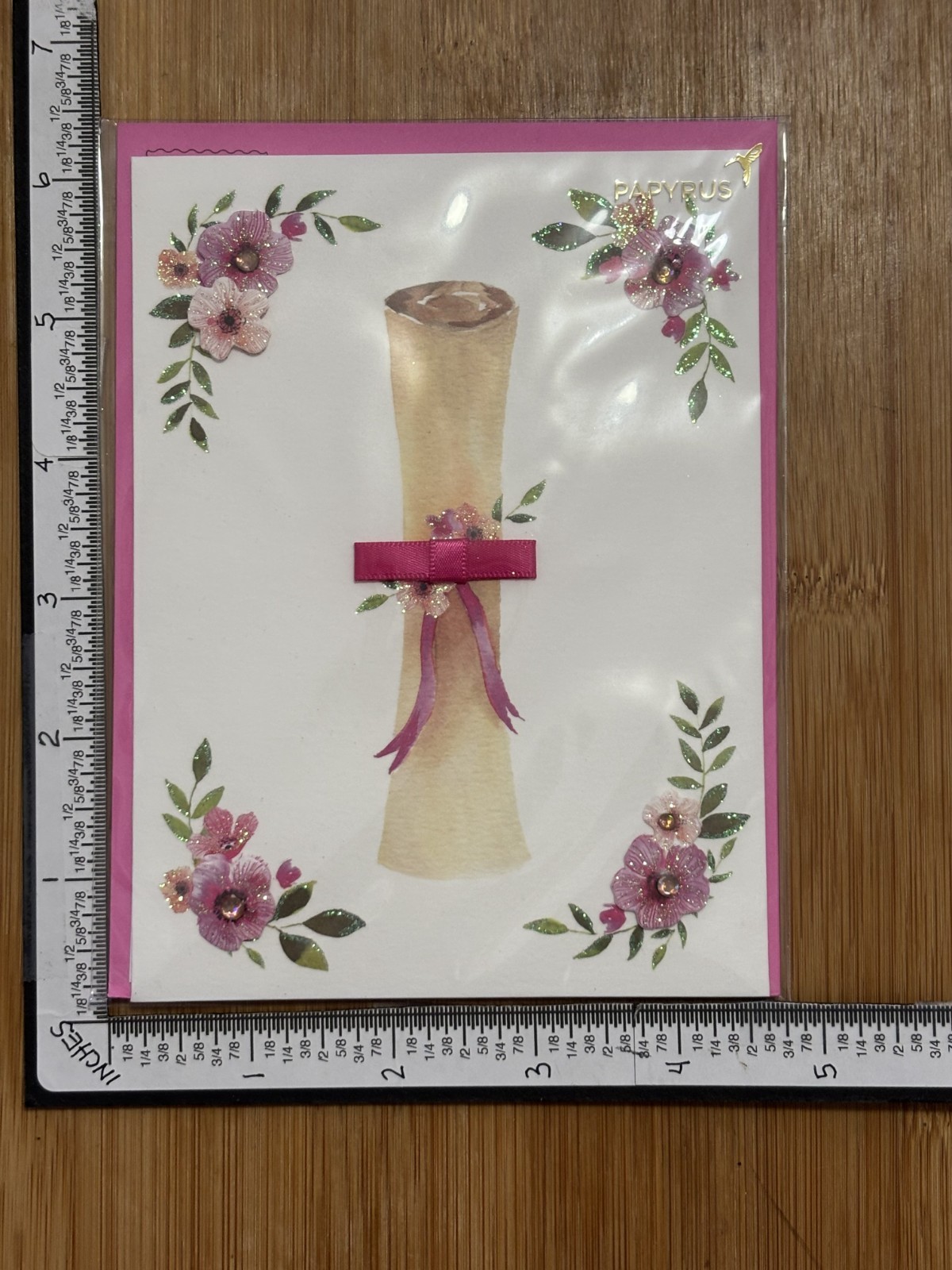 Papyrus Greeting Card Graduate Graduation Grad Floral Diploma Bow Pink Warmest