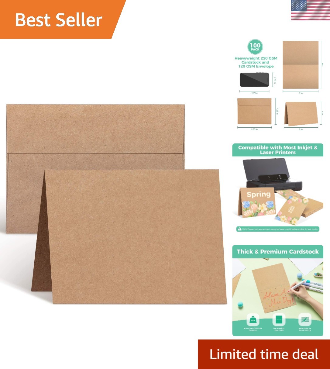 Bulk Set of 100 Self-Seal Brown Kraft Cards & A4 Envelopes for All Occasions