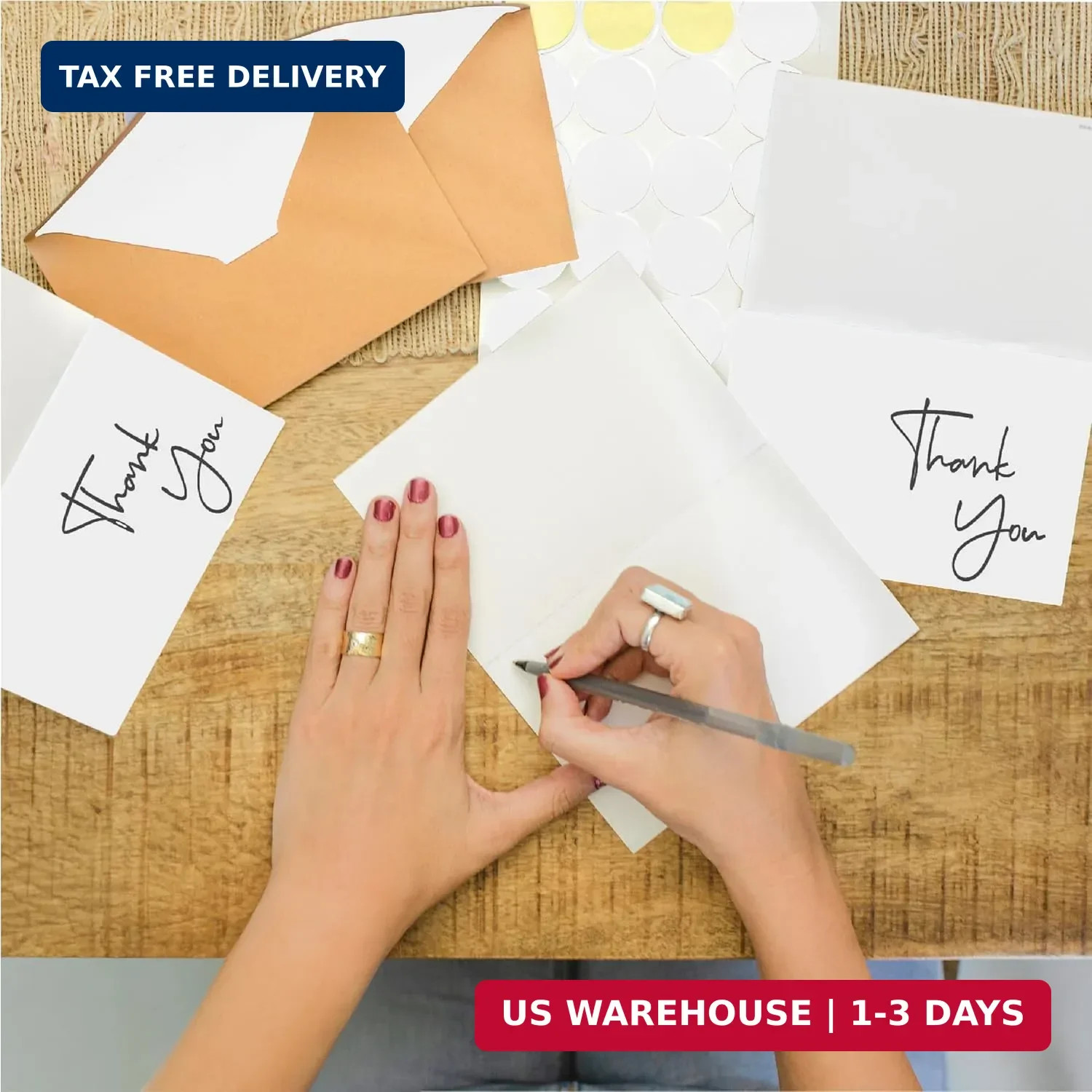 VNS Creations Thank You Cards With Envelopes Bulk Set & Stickers – 100 Pack 4×6
