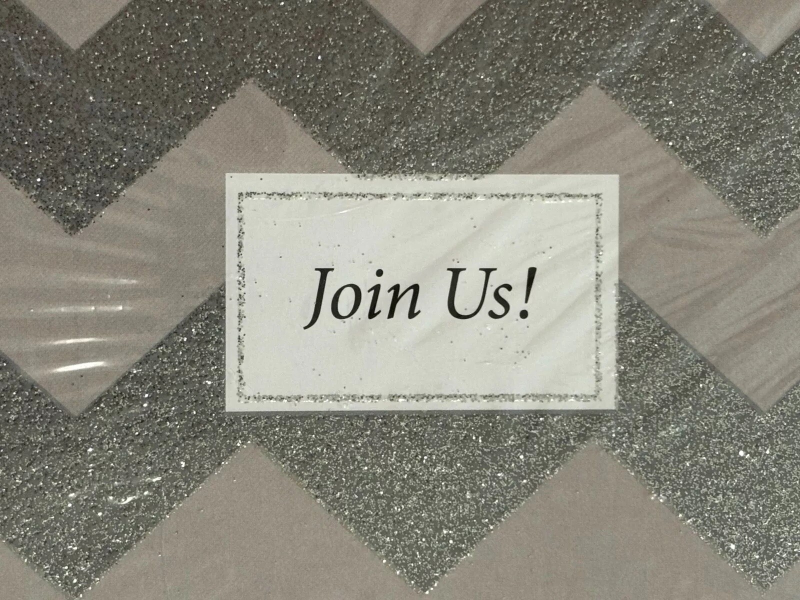 Join Us! Party Invitation 6 Cards W Envelope Silver Glitter Chevron Any Occasion