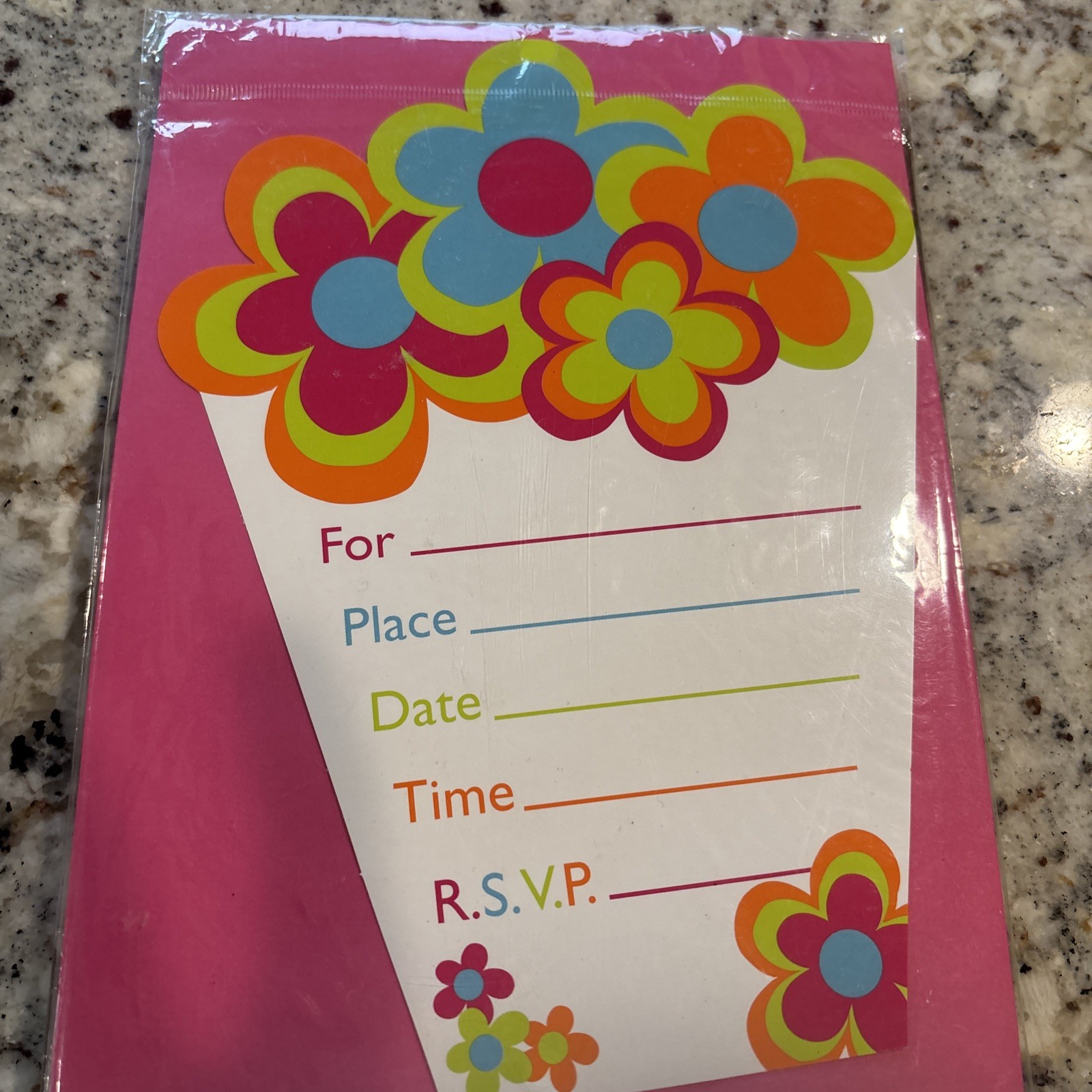 Pop Up Party Invitations 8 Each With Envelopes Mod/Groovy Flower Power Style NEW