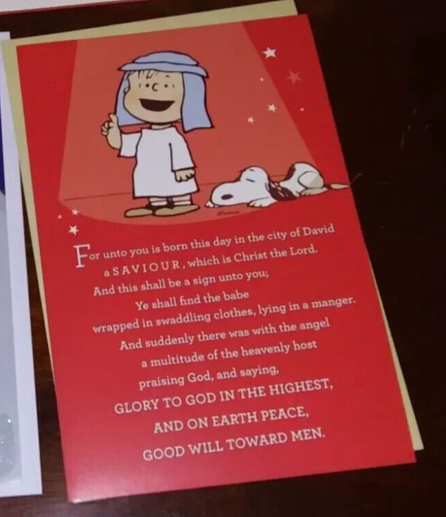 Peanuts Christmas Card Religious Hallmark Dayspring Charlie Brown Linus Snoopy