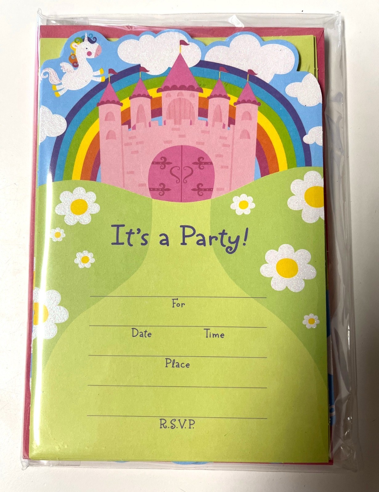 Children’s Party Invitations w Envelopes 10 Pack Pink Castle or Party!