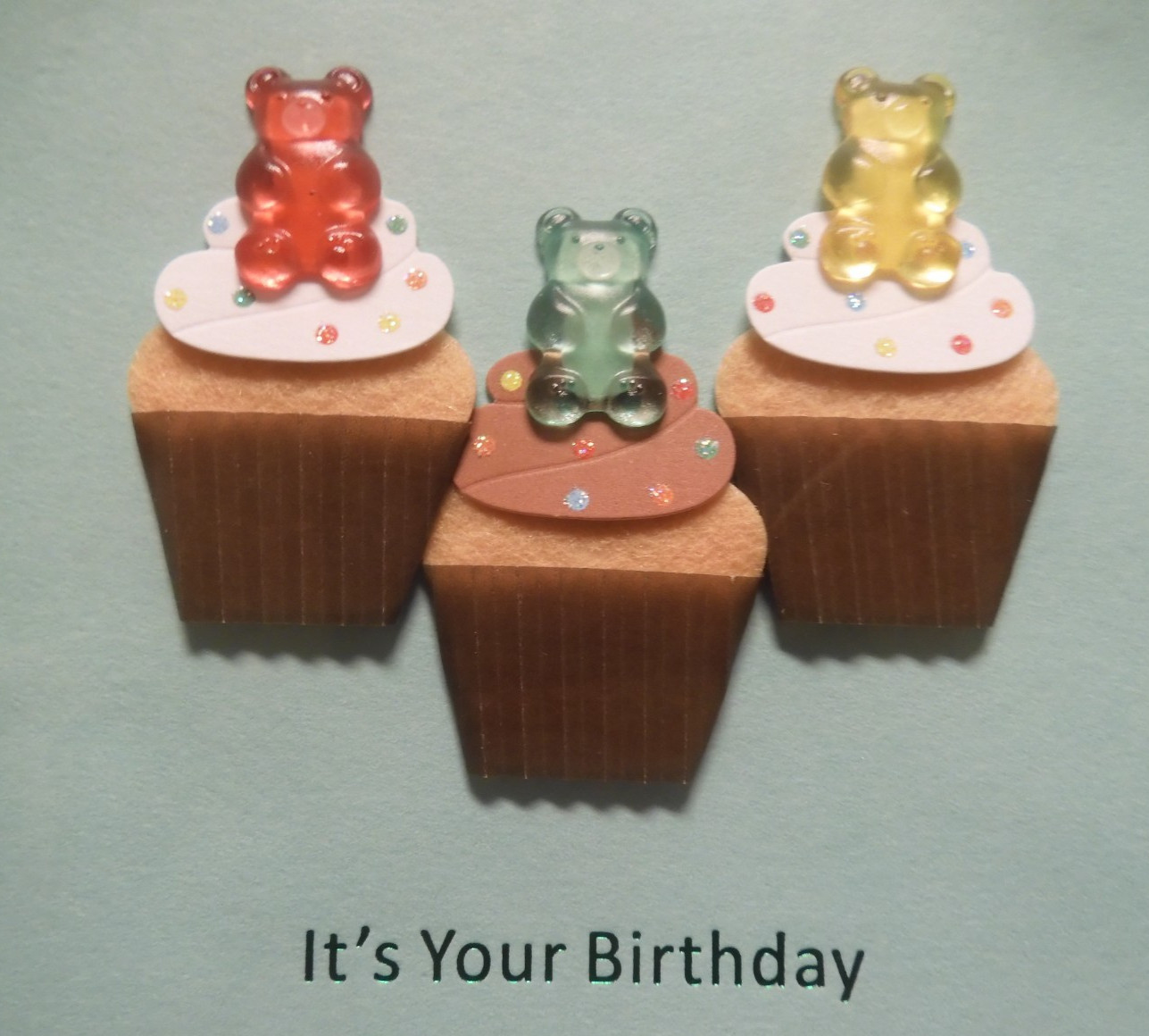 2 Cards Niquea.D High Quality Birthday Cards Gummy Bear Let There Be Cupcakes