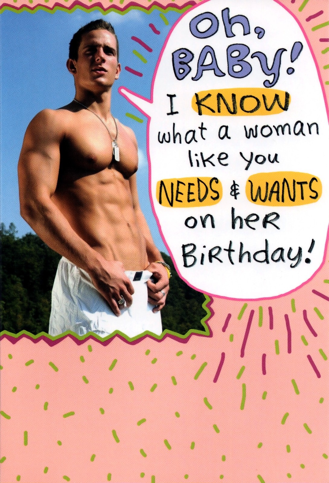 Funny Adult BIRTHDAY Card FOR WOMAN, Sexy Man Nap by Sass Greetings + Envelope