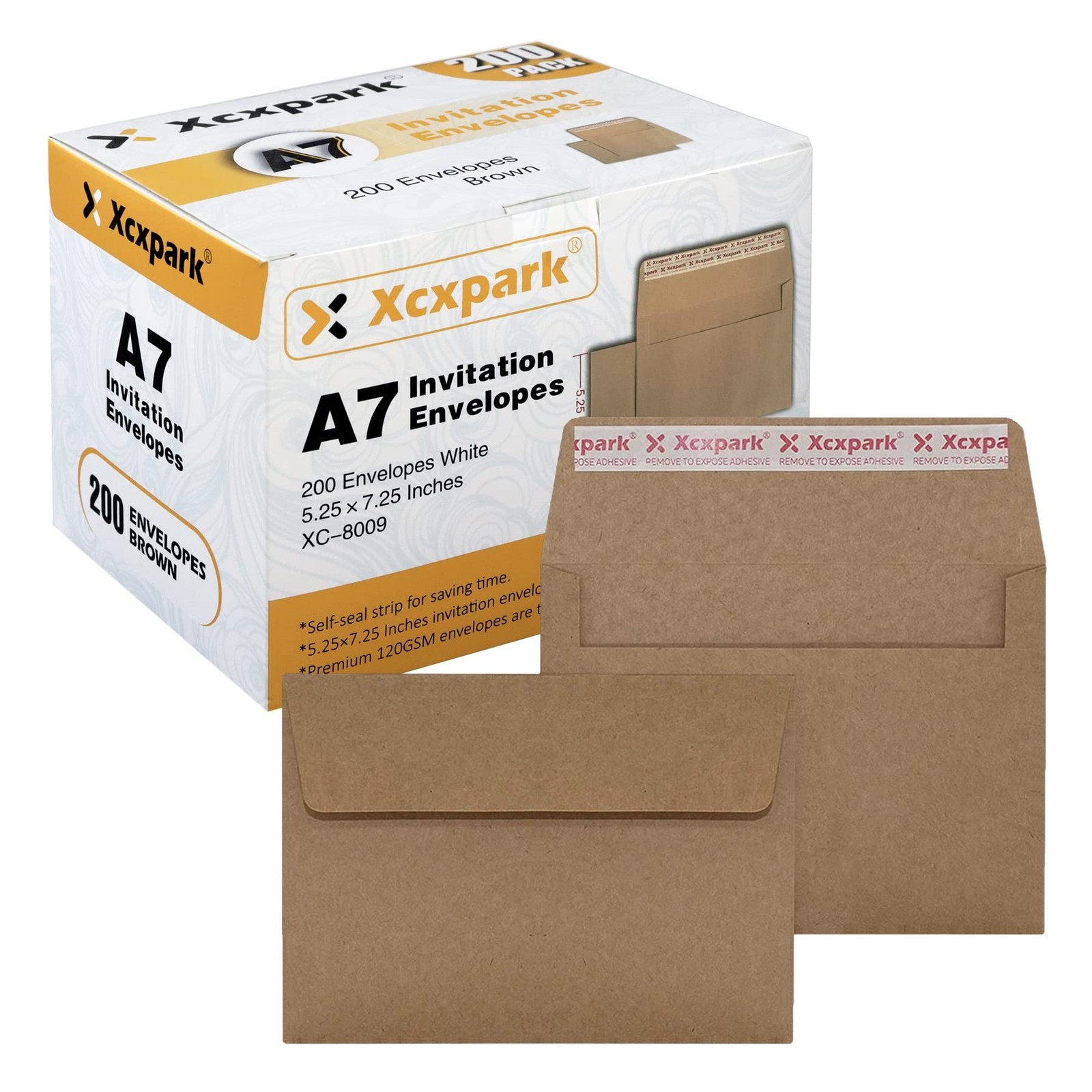 200 Qty Printable A7 Invitation Envelopes 5.25 x 7.25, Self Seal 120GSM Brown…