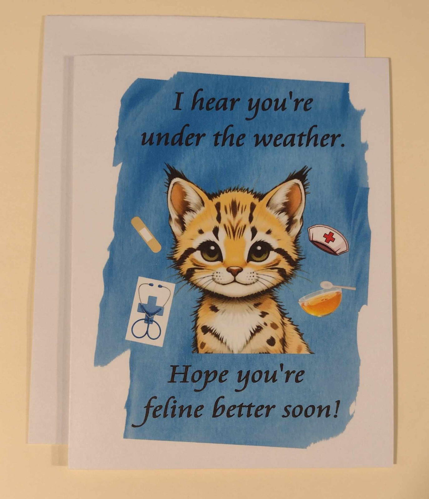 Get Well Cat Feline Better Greeting Card, 4.25″ x 5.5″, A2 Size, Blank Inside