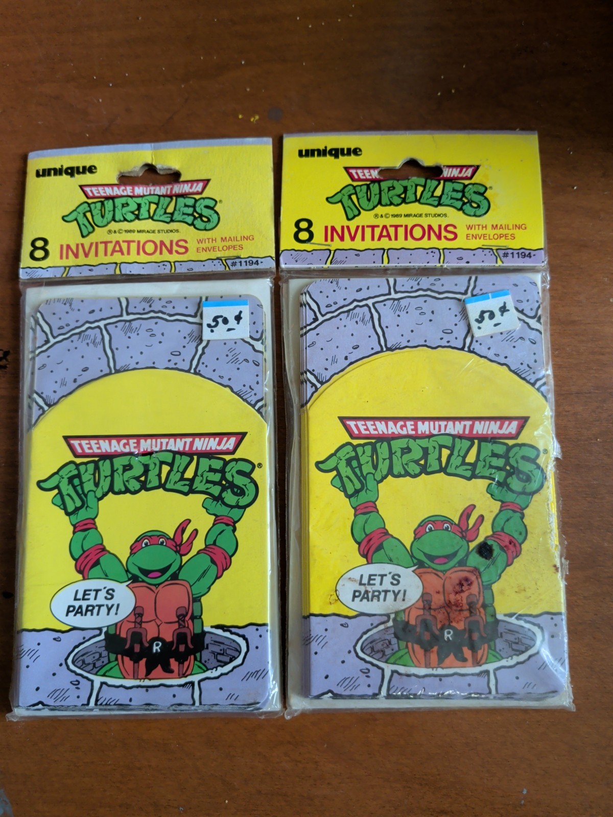 2 Teenage Mutant Ninja Turtles Party Invitations 1989 TMNT Sealed Let’s Party