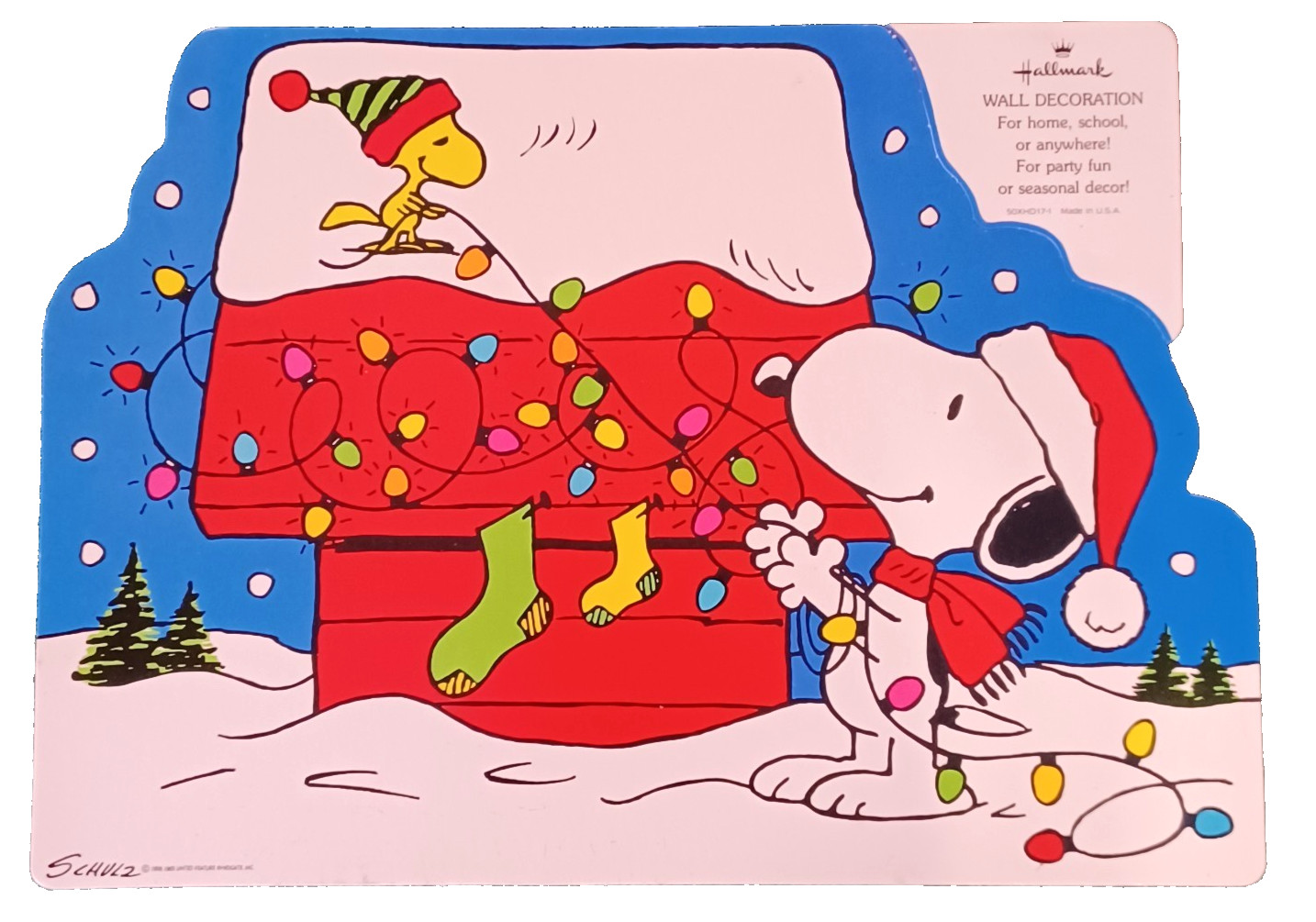 Lot of 4 Vtg Hallmark Die Cut Wall Decorations Merry Christmas Snoopy Rodney